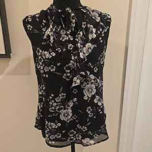 Tahari Black and White Floral Blouse